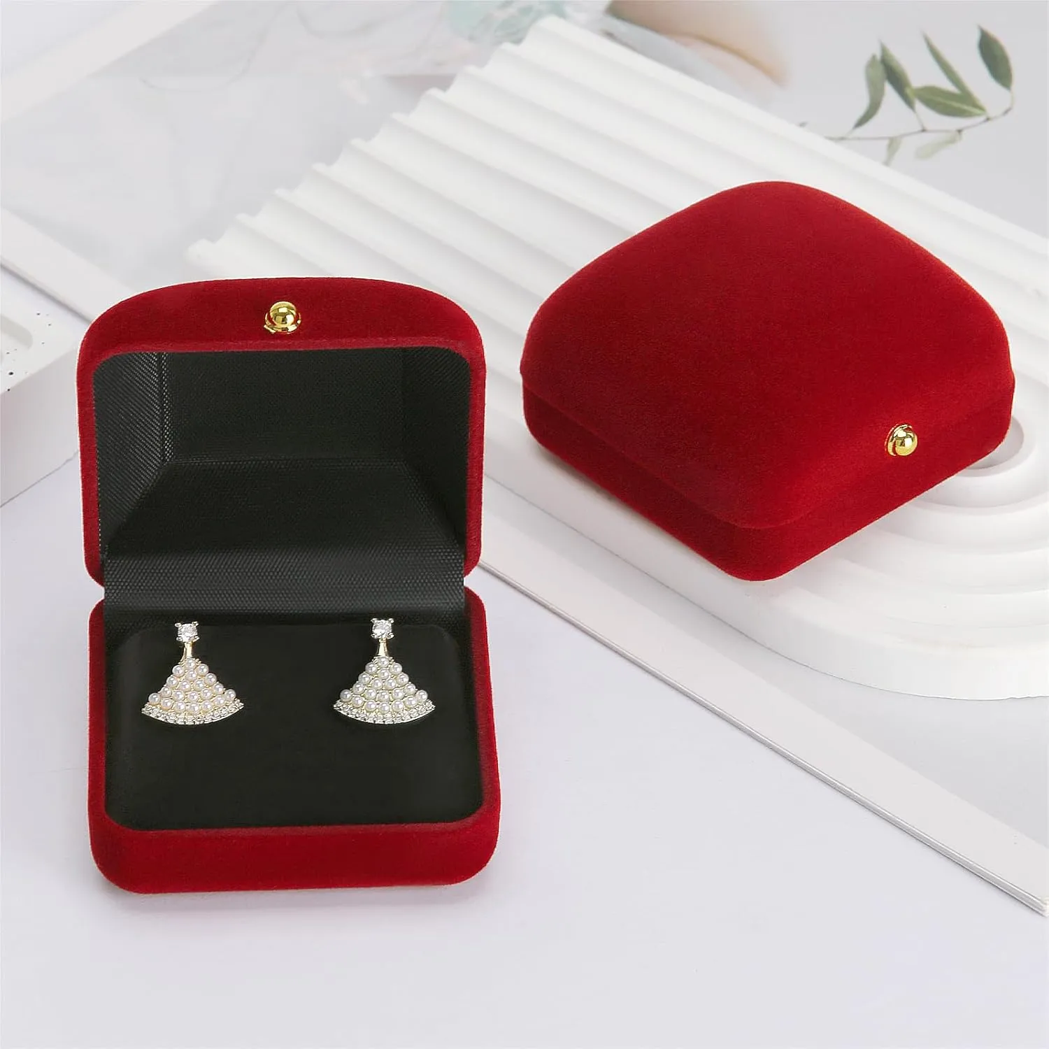 2 Pieces Velvet Earring Stud Gift Box, Jewelry Holder Display Case for Earring stud cufflinks, Earring Organizer Storage Box for Women Girl (Red)