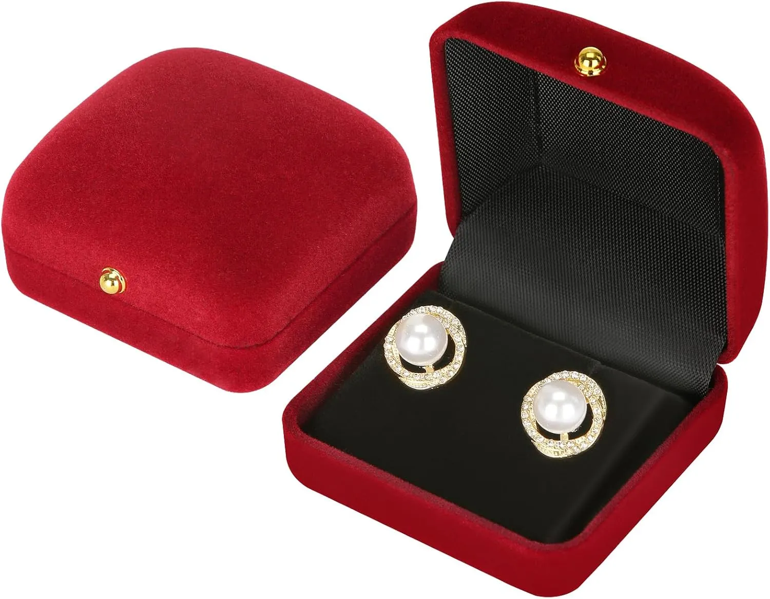 2 Pieces Velvet Earring Stud Gift Box, Jewelry Holder Display Case for Earring stud cufflinks, Earring Organizer Storage Box for Women Girl (Red)