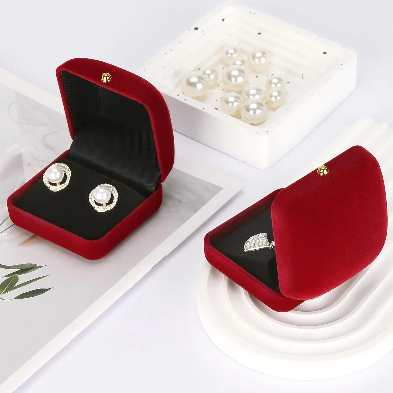 2 Pieces Velvet Earring Stud Gift Box, Jewelry Holder Display Case for Earring stud cufflinks, Earring Organizer Storage Box for Women Girl (Red)