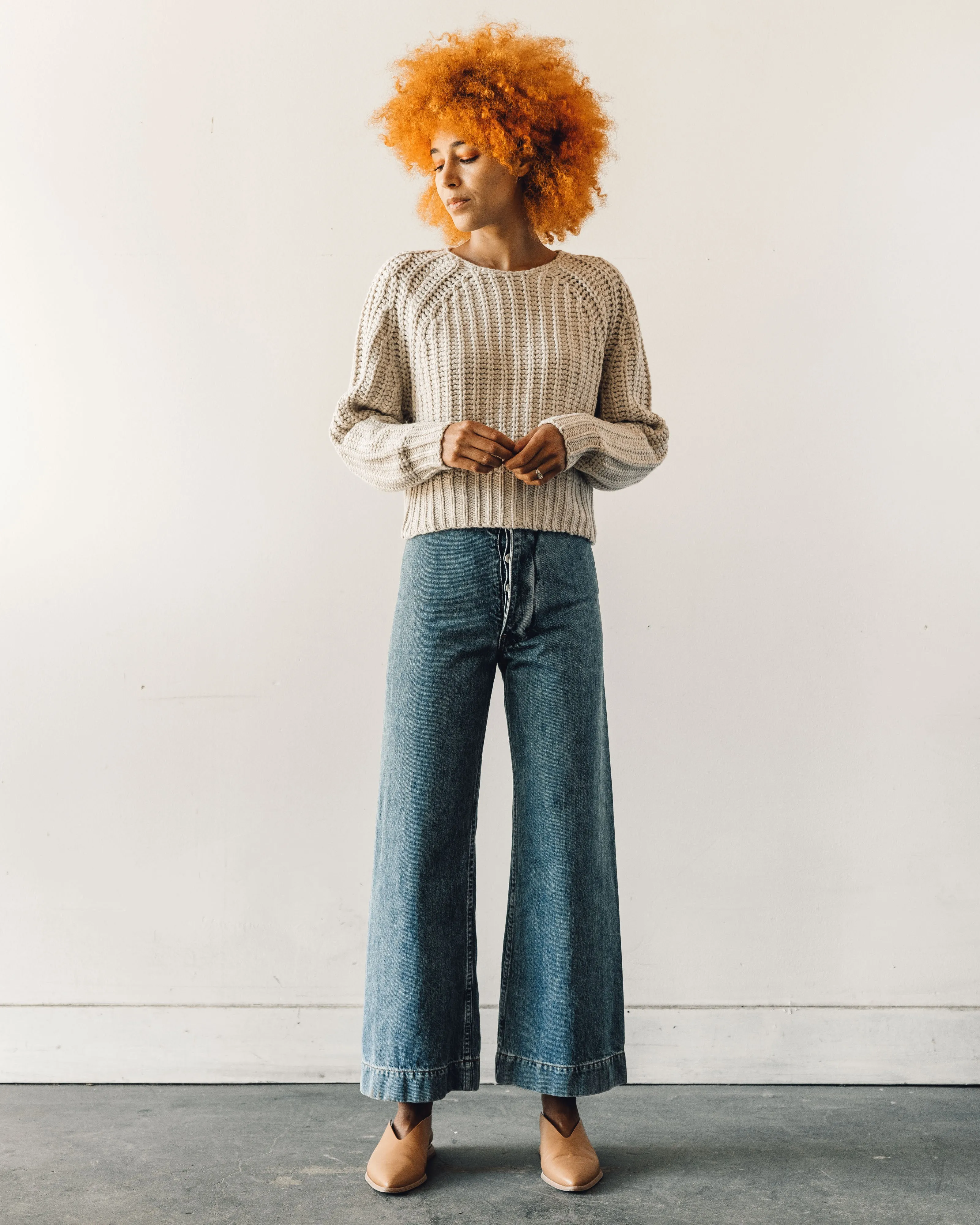 7115 Chunky Cropped Sweater, Off-White