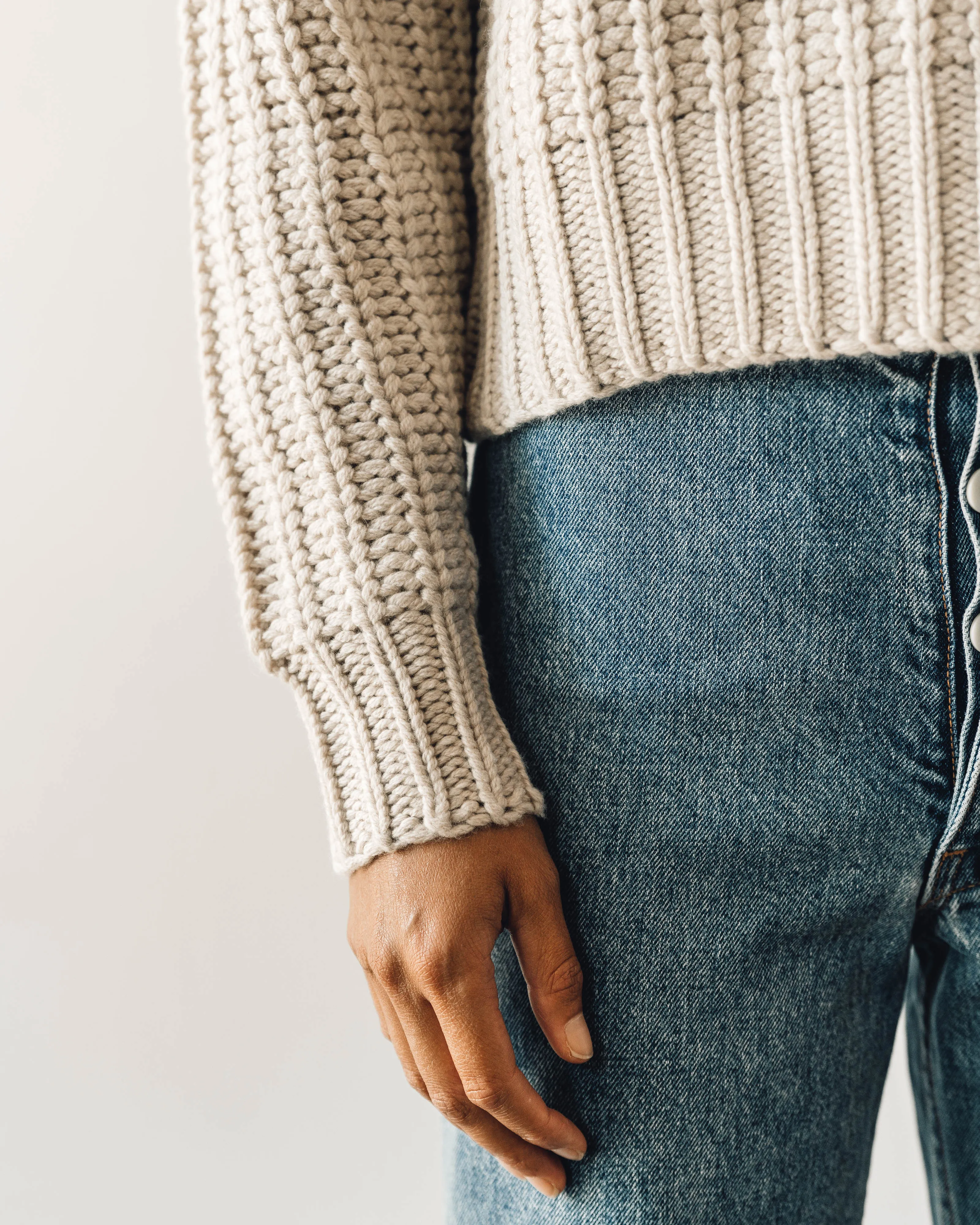 7115 Chunky Cropped Sweater, Off-White