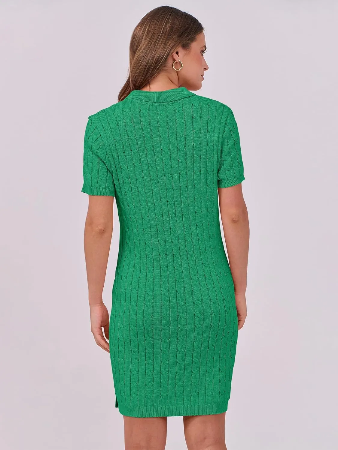 ANRABESS Short Sleeve Sweater Dress for Women Summer Casual V Neck Cable Knit Mini Polo Dresses 2025 Trendy