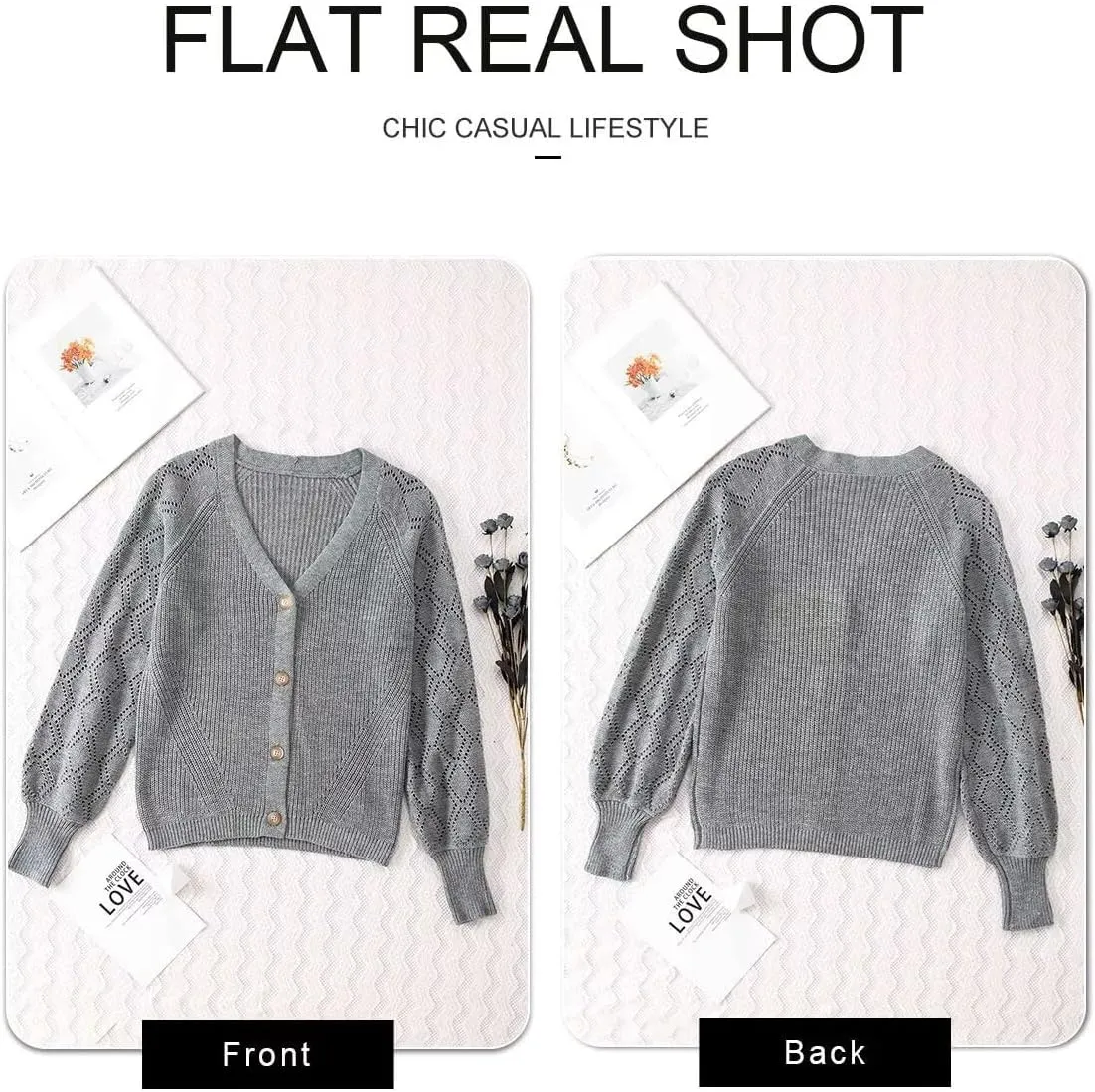 Astylish Women Long Sleeve Open Front Knit Button Down Cardigan Sweaters
