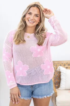 Baby Pink Oversized Floral Crochet Top