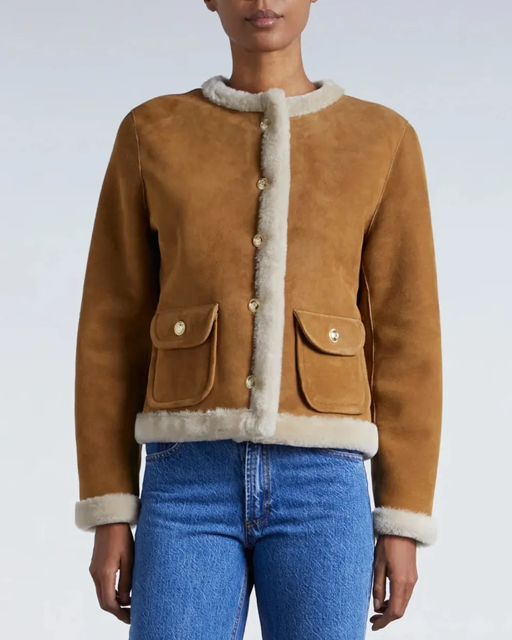 Beige and Cognac Carmen Shearling Jacket