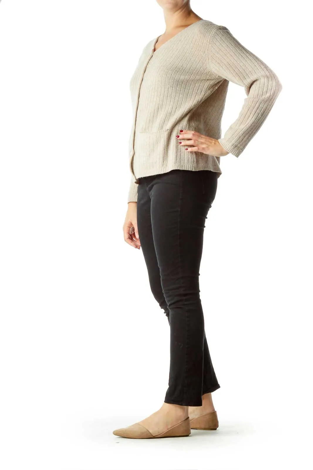 Beige Cable Knit Cardigan