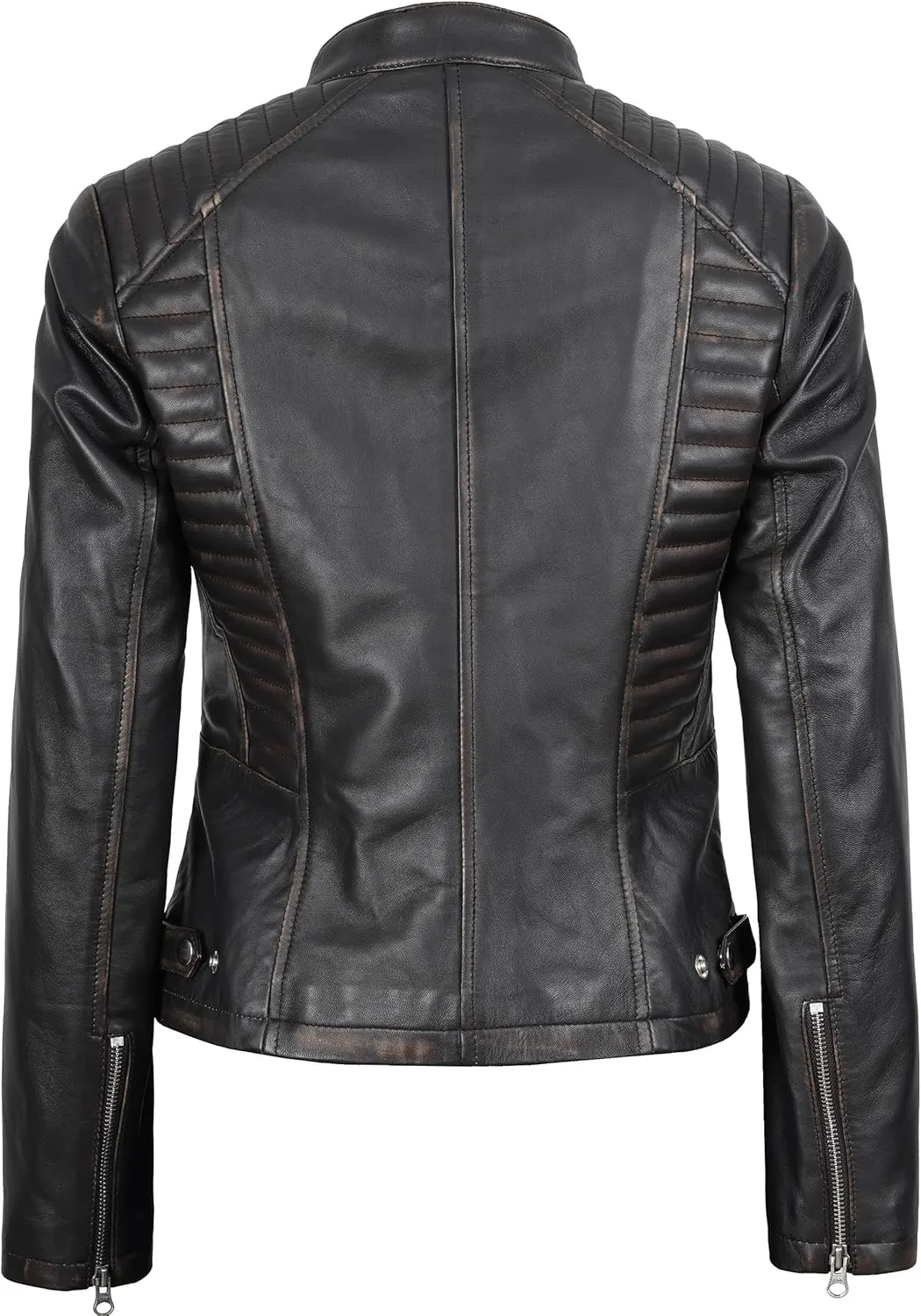 Blingsoul Real Leather Jacket Women - Cafe Racer Style Womens Leather Jackets