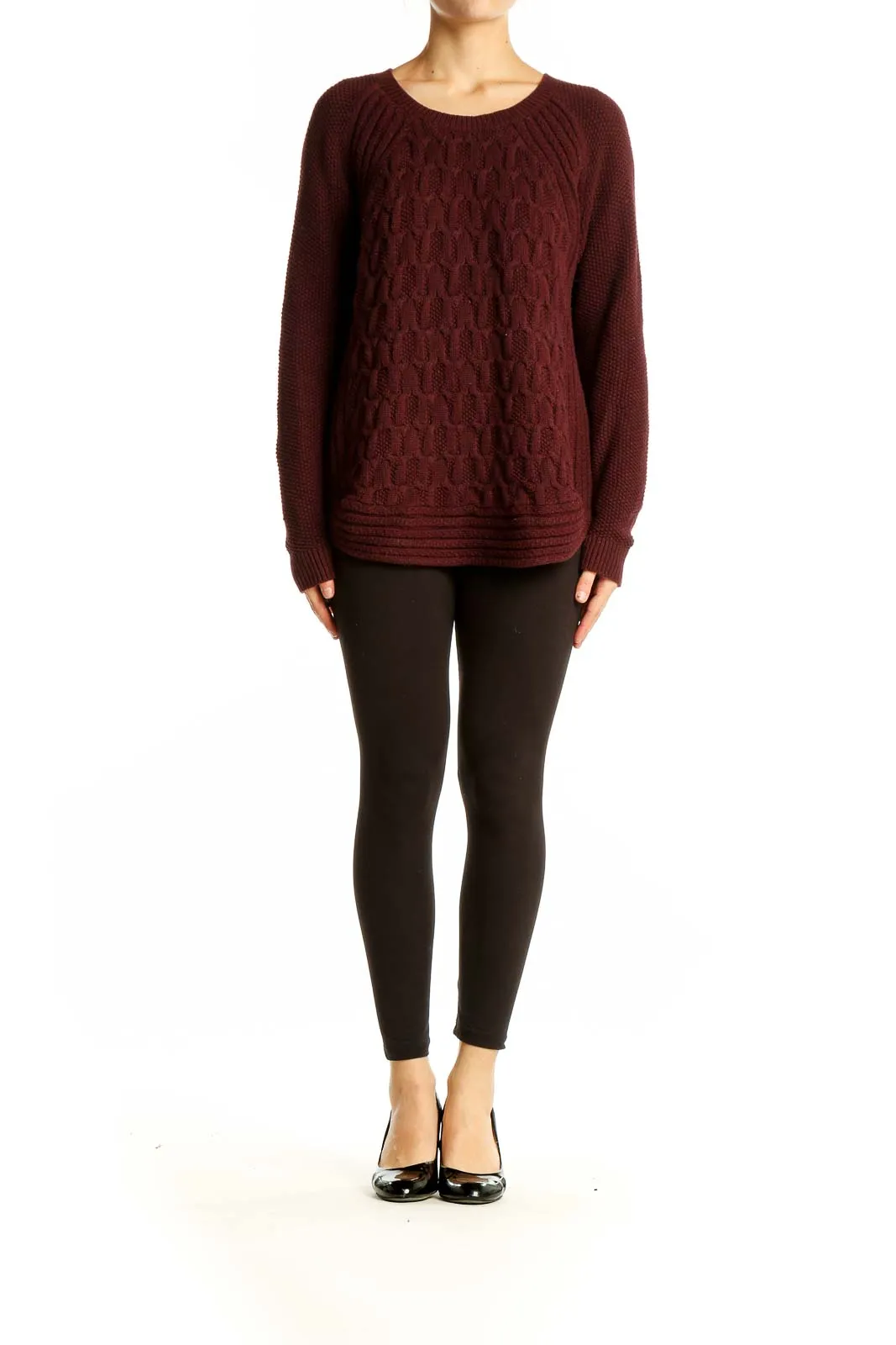 Burgundy Cable Knit Raglan Sweater