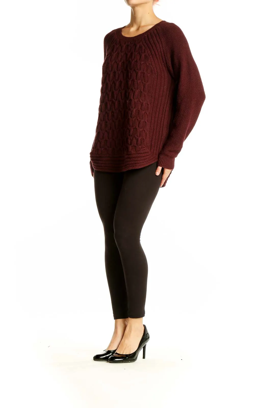 Burgundy Cable Knit Raglan Sweater