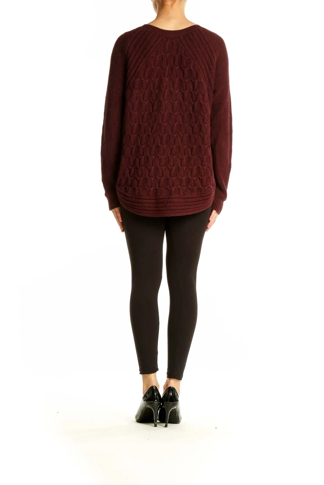 Burgundy Cable Knit Raglan Sweater