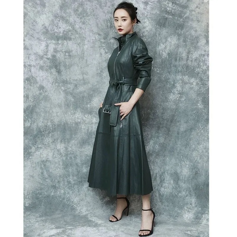 Coat Natural 100% Winter Fashion Sheepskin Genuine Leather Long