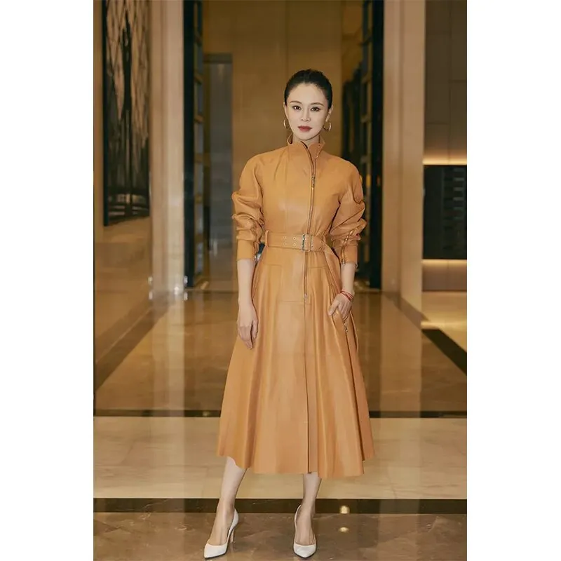 Coat Natural 100% Winter Fashion Sheepskin Genuine Leather Long