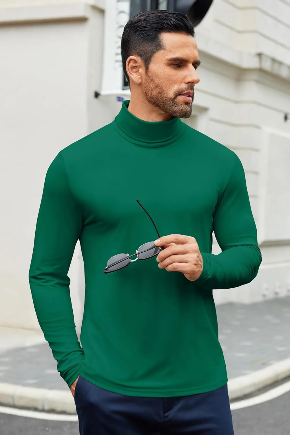 COOFANDY Men's Slim Fit Basic Turtleneck T-Shirt Long Sleeve Solid T Shirts Casual Knit Pullover Thermal Tops