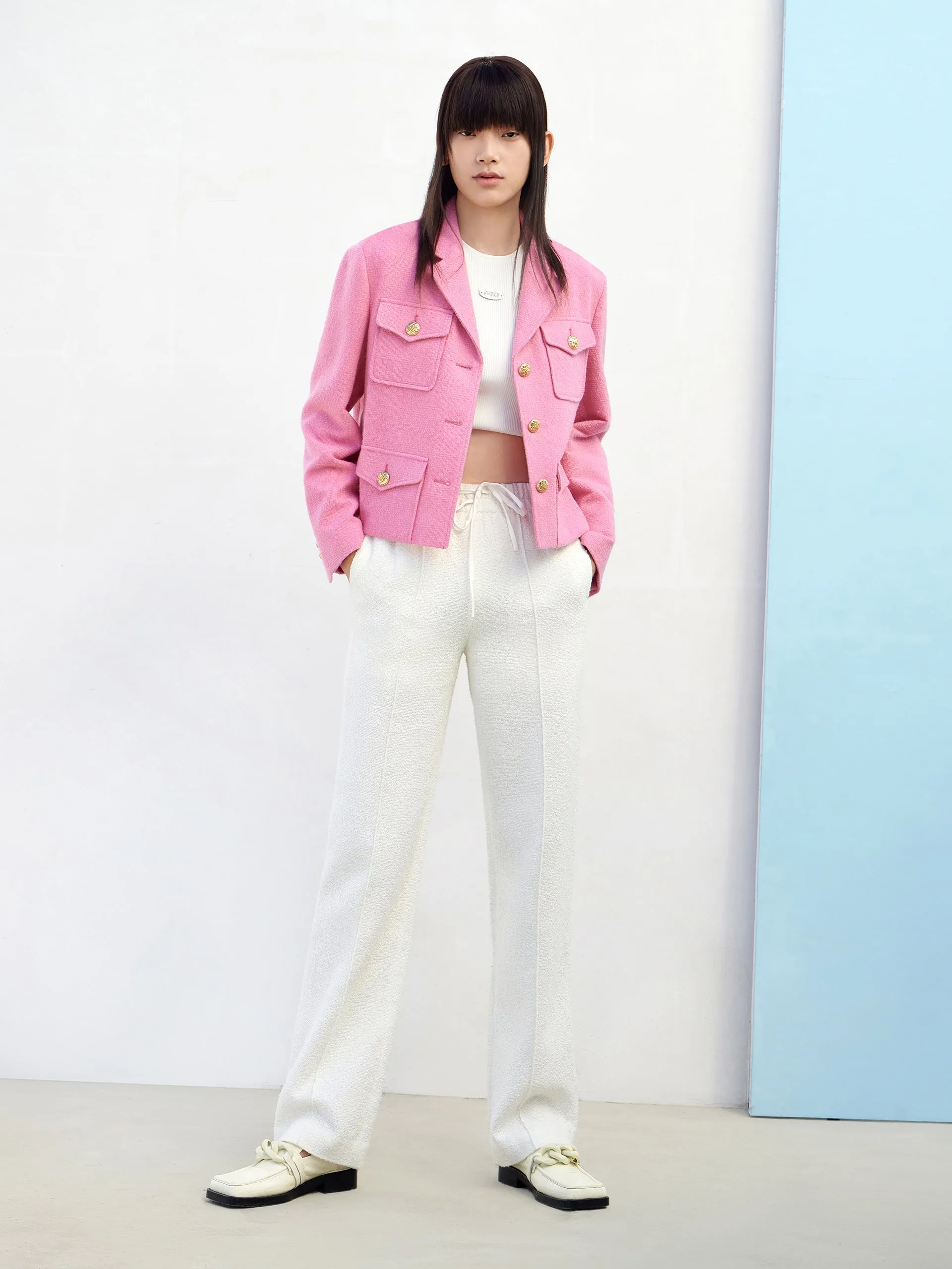 Cotton Blend Boxy Lapel Jacket