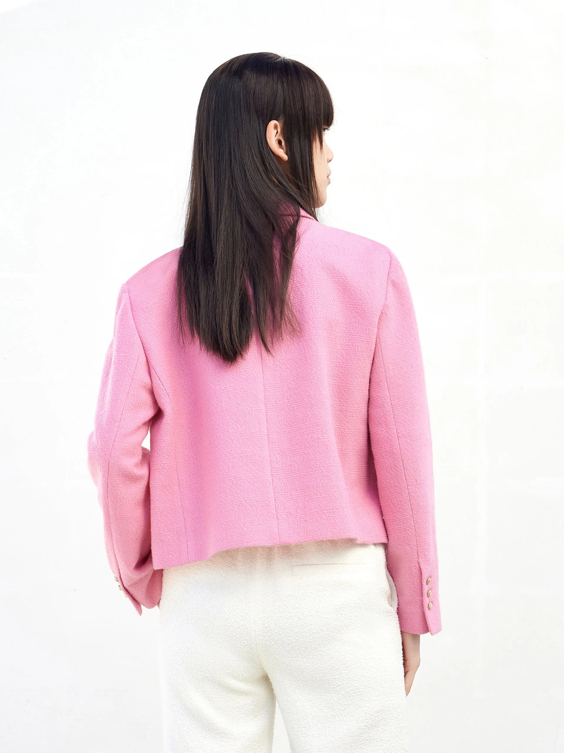 Cotton Blend Boxy Lapel Jacket
