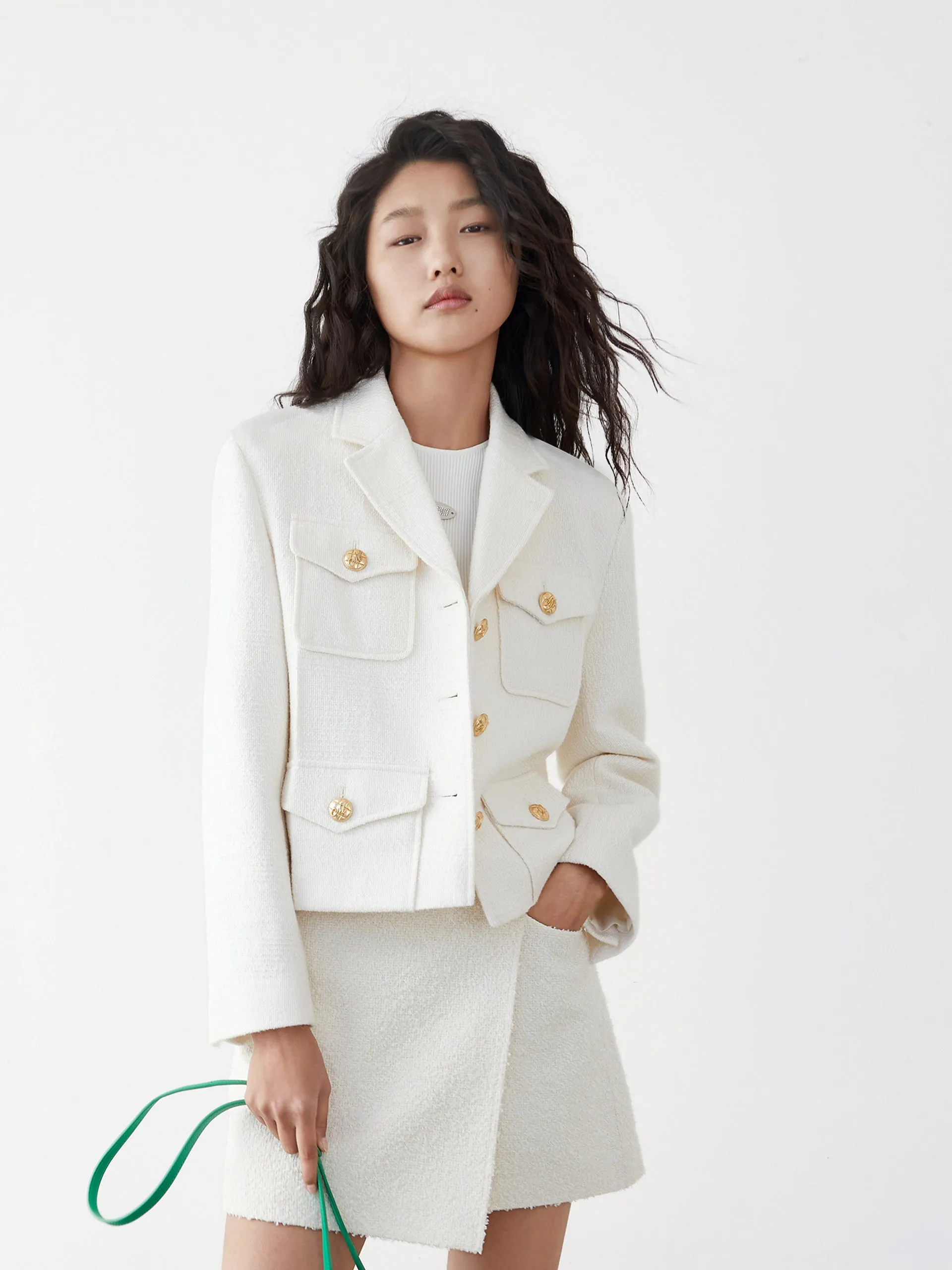 Cotton Blend Boxy Lapel Jacket