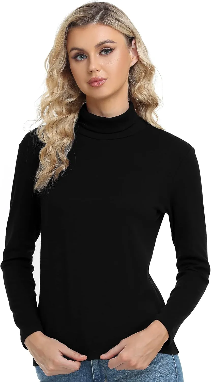 CUNYI Women's Mock Turtleneck Shirt Long Sleeve Thermal Tee Cotton Tops for Women