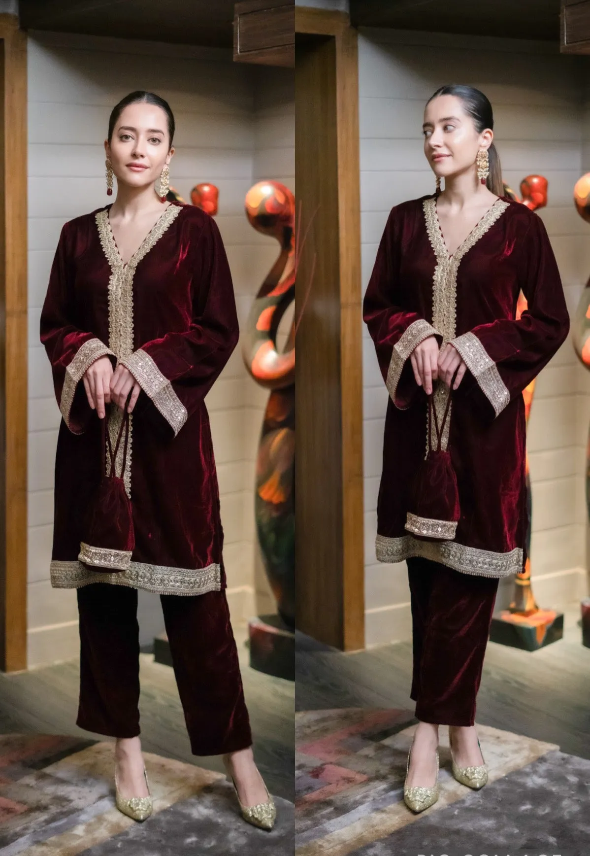 Deep Wine Velvet Suit Set