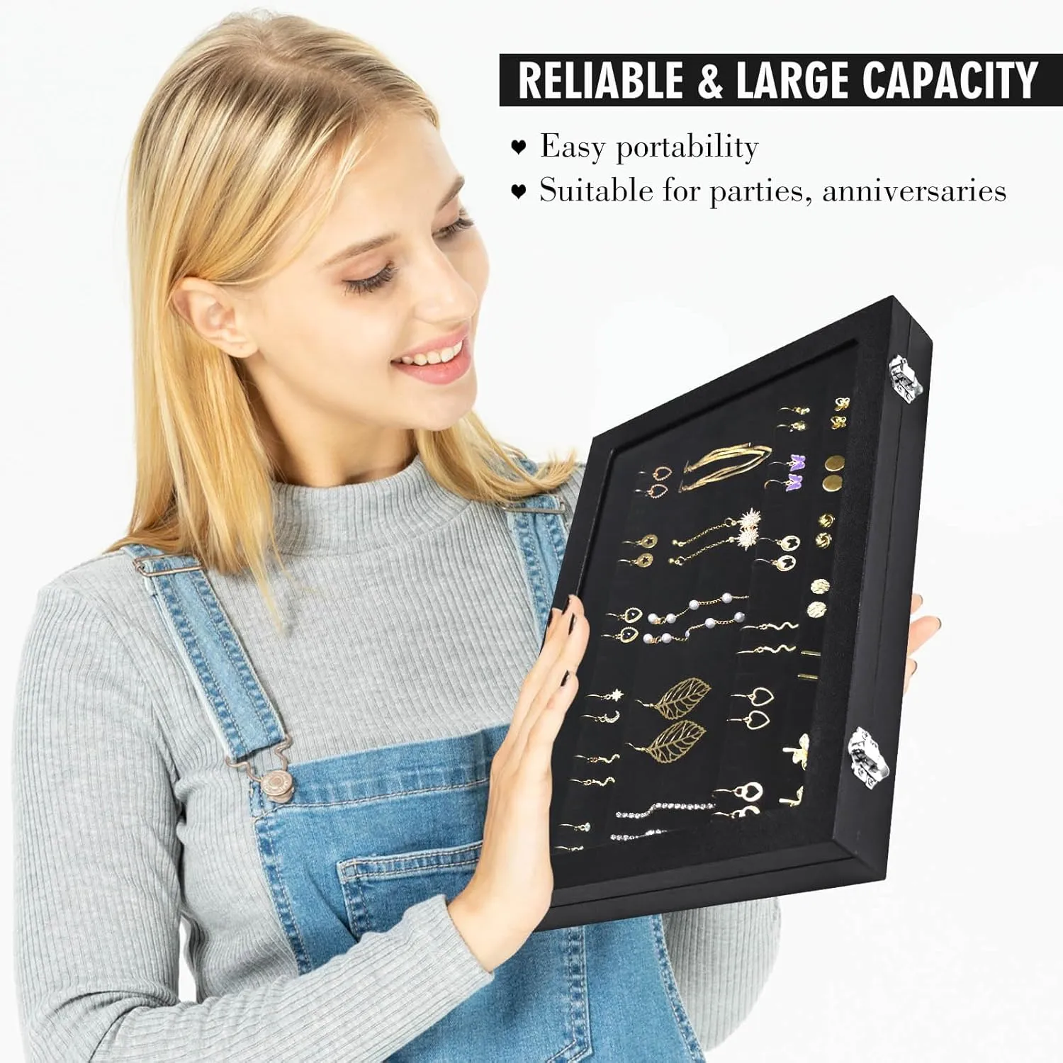 Earring Organizer Tray, Jewelry Tray with Lid, Earring Storage Box, and Jewelry Display Case, Keep Your Earrings Organized and Secure with This Stylish and Functional Earring Tray (Black)