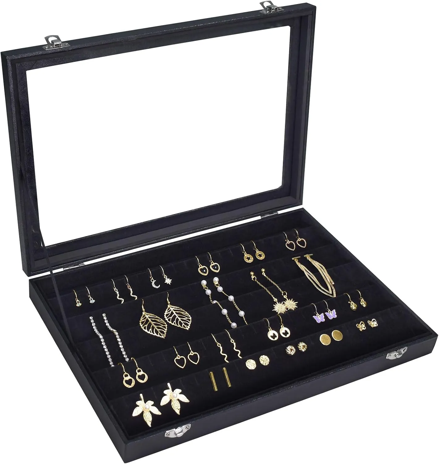 Earring Organizer Tray, Jewelry Tray with Lid, Earring Storage Box, and Jewelry Display Case, Keep Your Earrings Organized and Secure with This Stylish and Functional Earring Tray (Black)