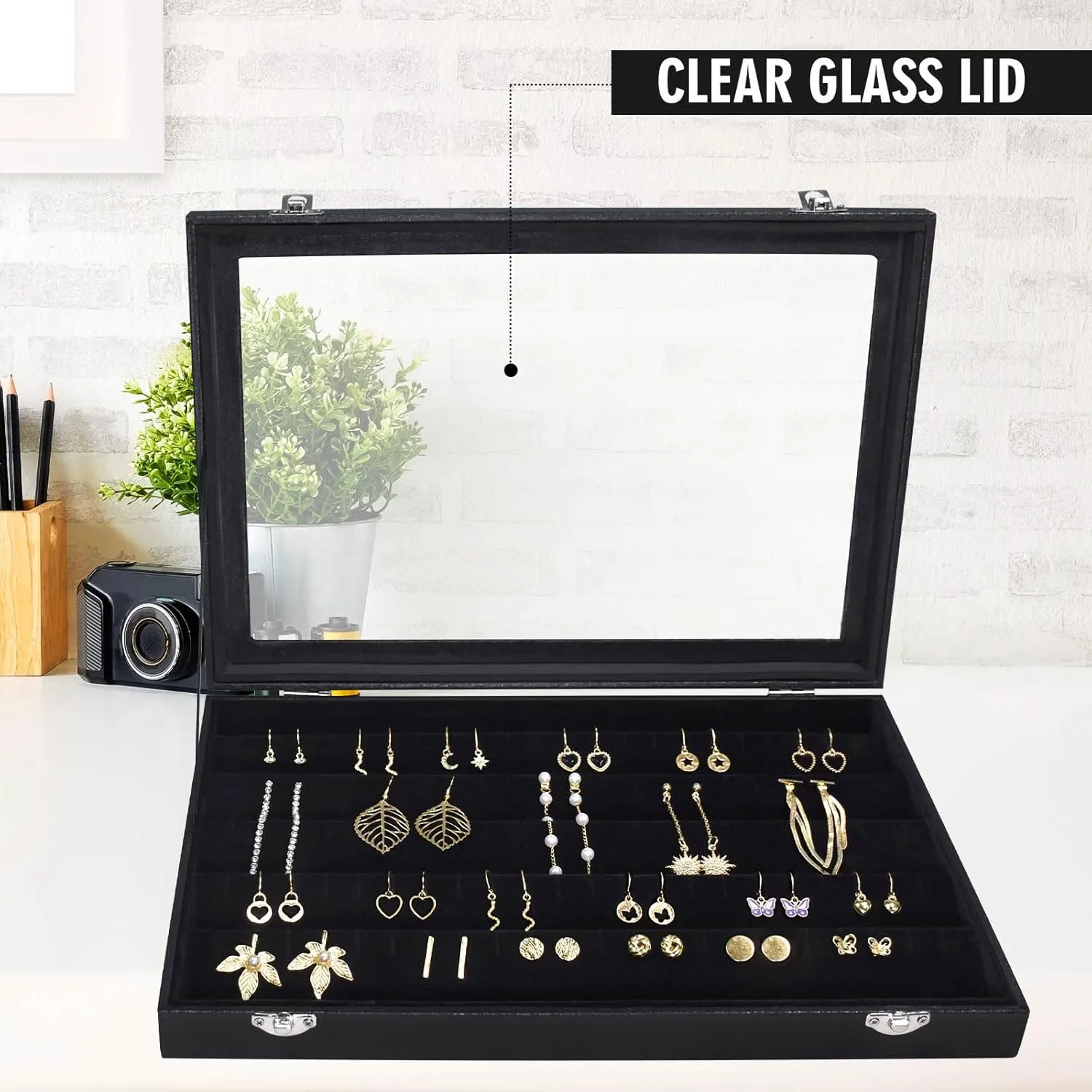 Earring Organizer Tray, Jewelry Tray with Lid, Earring Storage Box, and Jewelry Display Case, Keep Your Earrings Organized and Secure with This Stylish and Functional Earring Tray (Black)