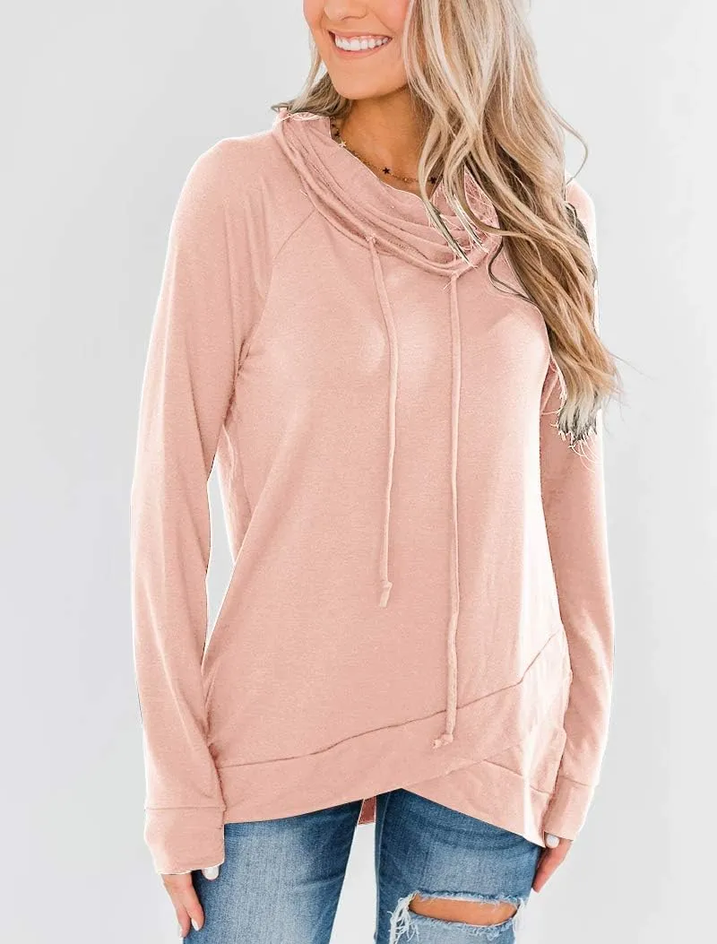 Fallorchid Womens Cowl Neck Tunic Tops Long Sleeve Pullovers Casual Drawstring Sweatshirts