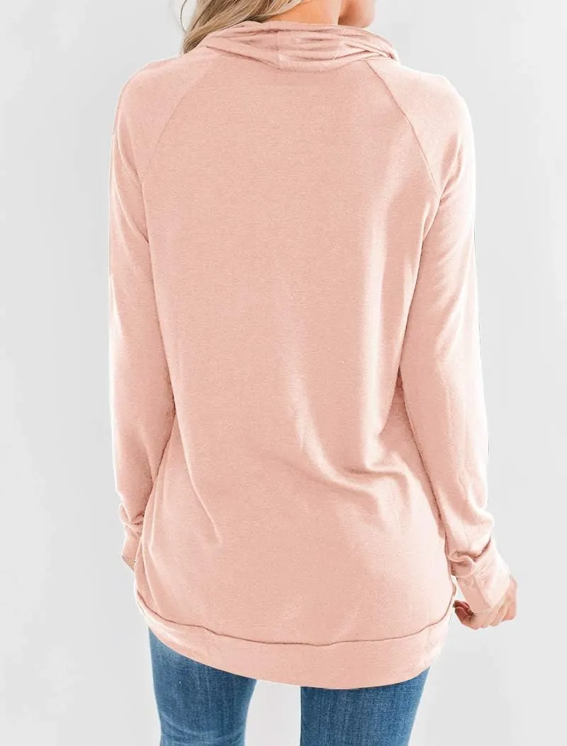 Fallorchid Womens Cowl Neck Tunic Tops Long Sleeve Pullovers Casual Drawstring Sweatshirts