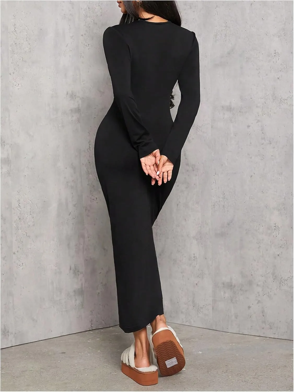 Floerns Women's Long Sleeve Midi Dress Knitted Stretchy Bodycon Pencil Dresses