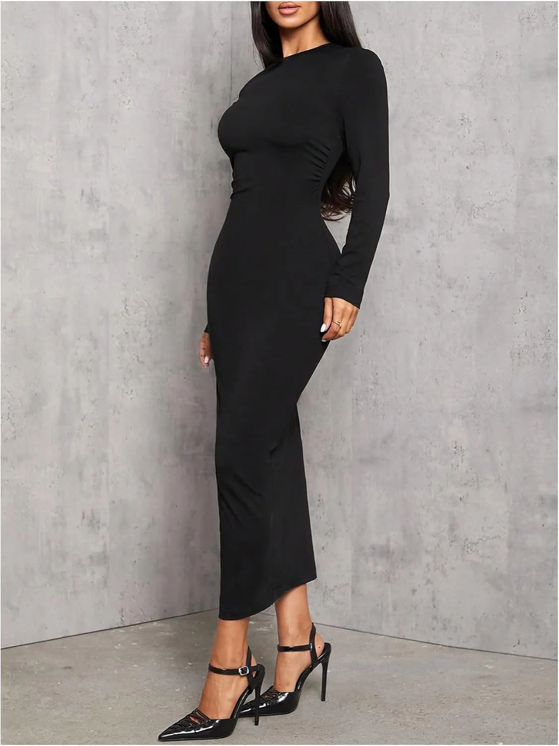 Floerns Women's Long Sleeve Midi Dress Knitted Stretchy Bodycon Pencil Dresses