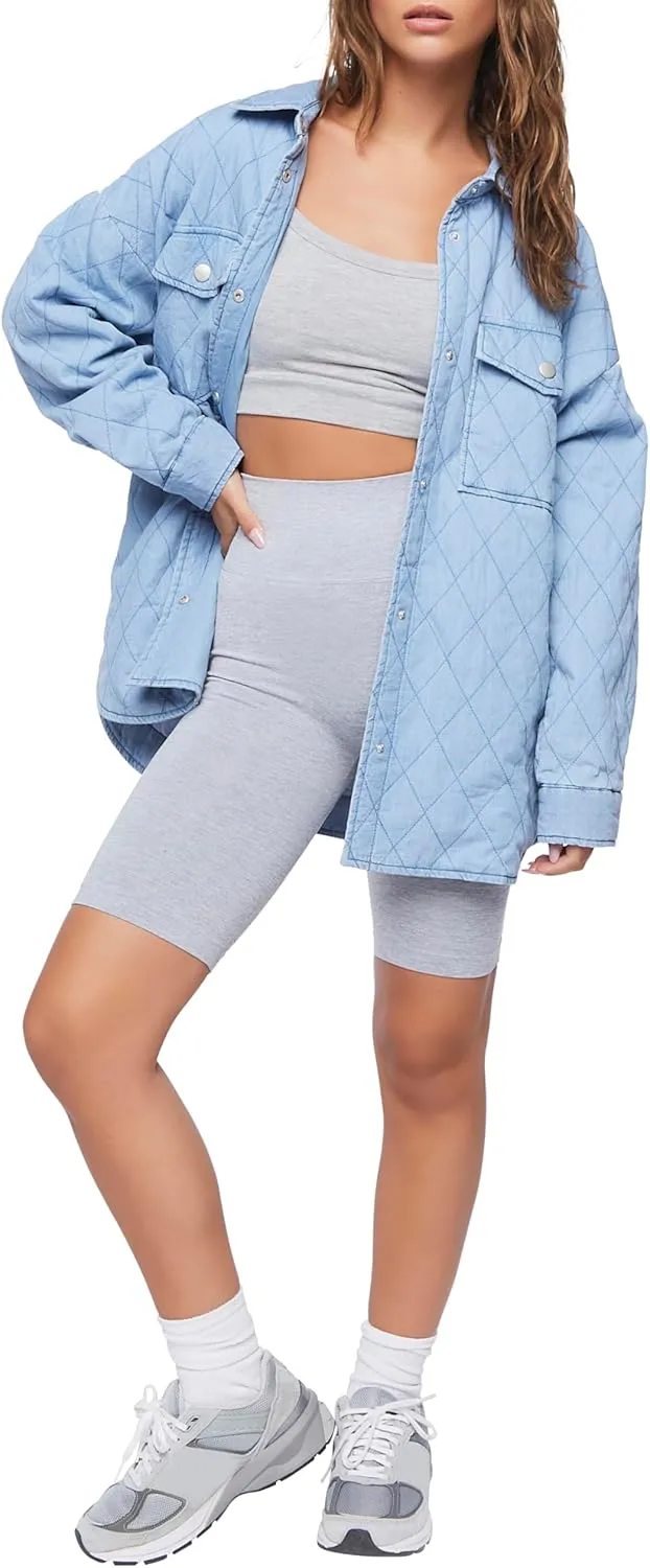 Forever 21 Women's Quilted Dolphin-Hem Shacket
