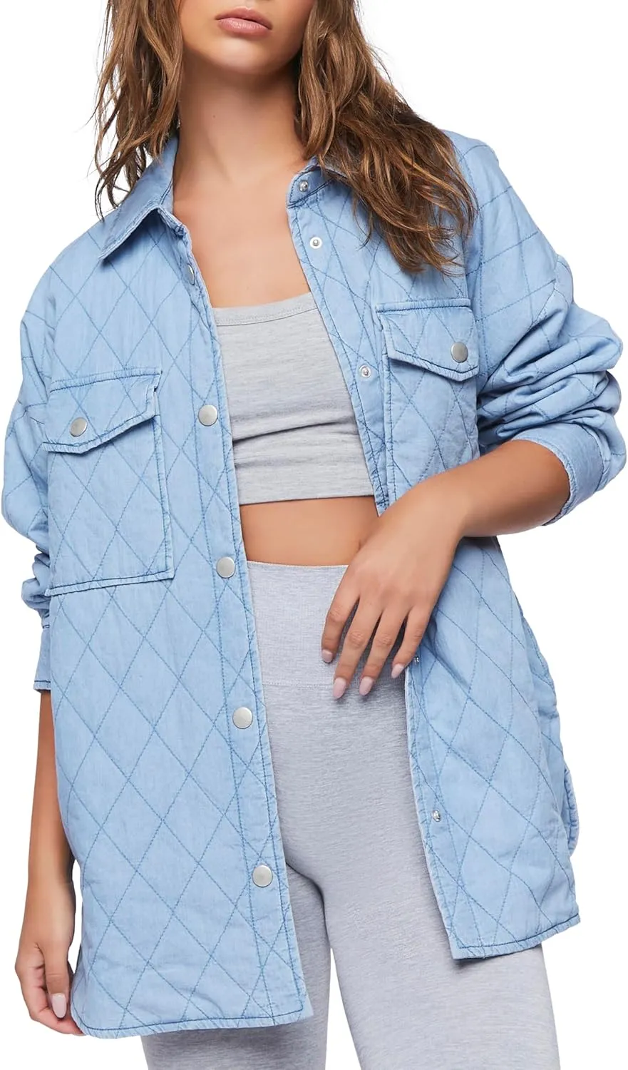 Forever 21 Women's Quilted Dolphin-Hem Shacket