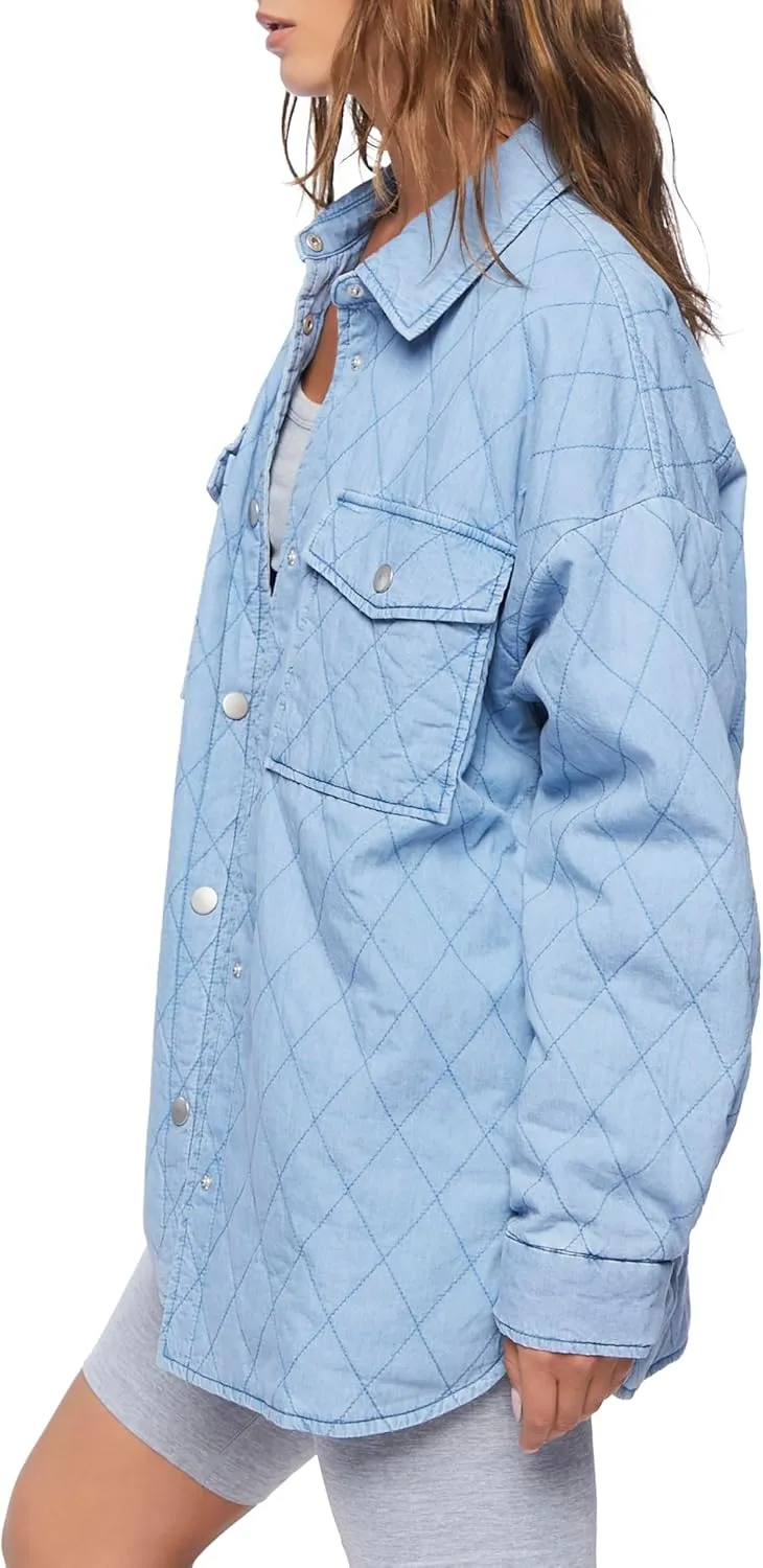 Forever 21 Women's Quilted Dolphin-Hem Shacket