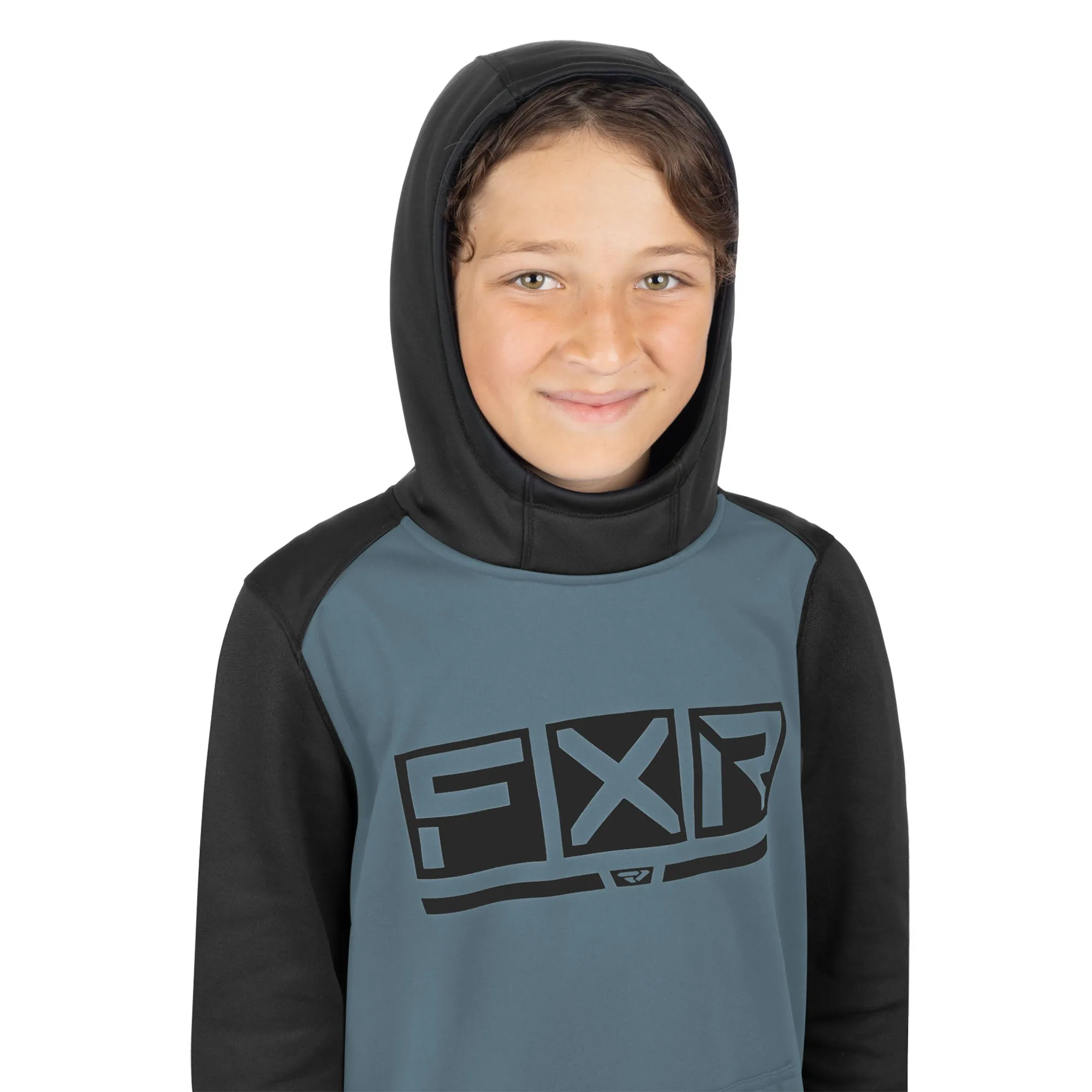 FXR Youth Podium Tech Pullover Hoodie Steel/Black Blue