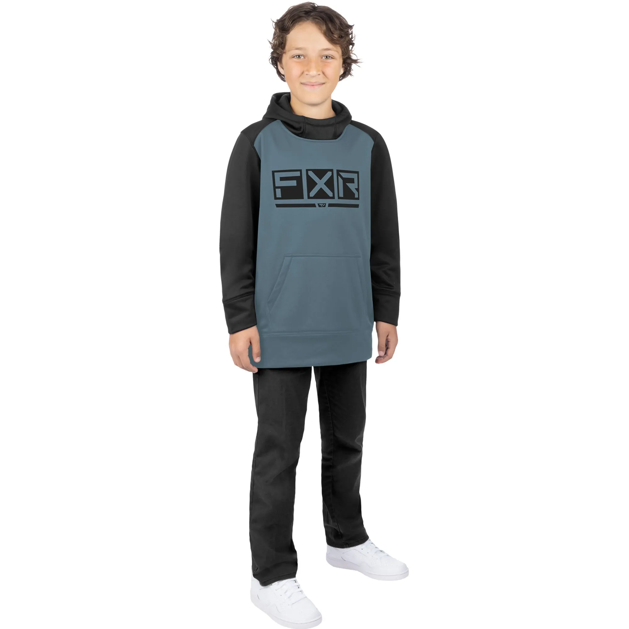 FXR Youth Podium Tech Pullover Hoodie Steel/Black Blue