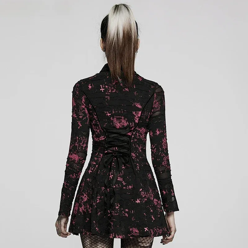 Gothic Printed Elastic Ripped Knitted Dress