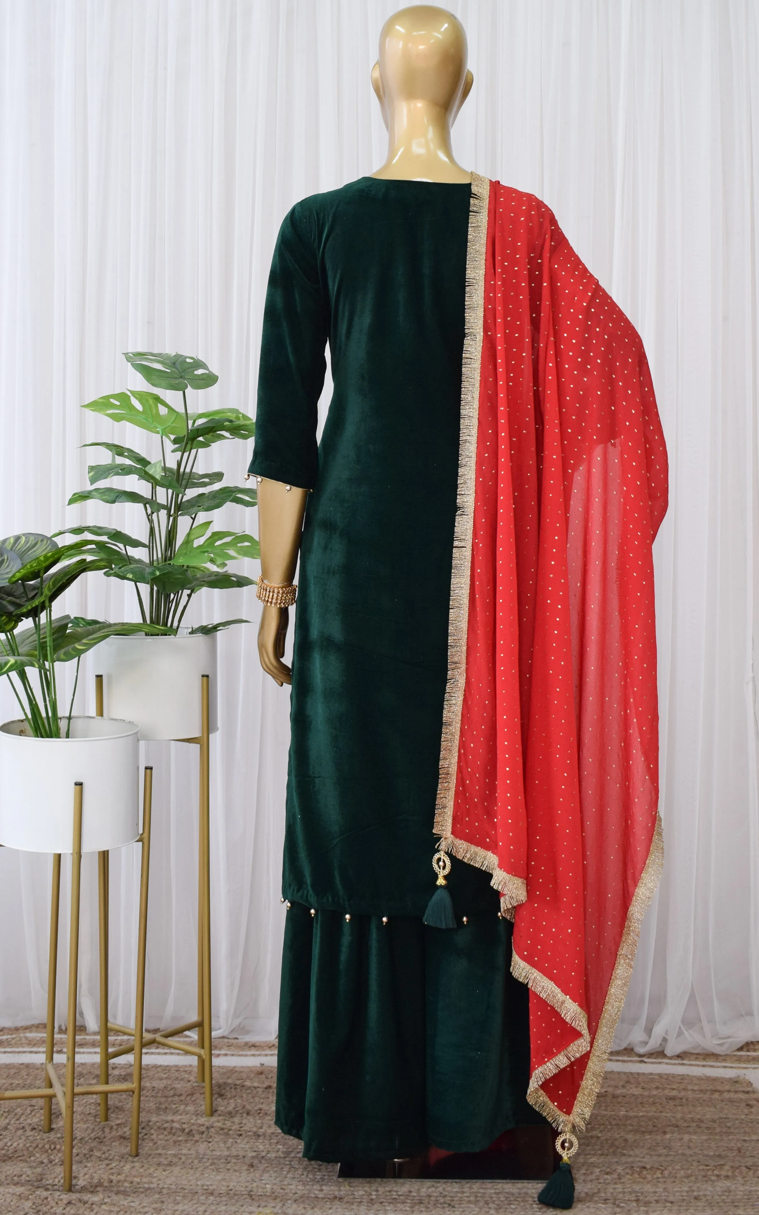 Green Velvet Sharara Set