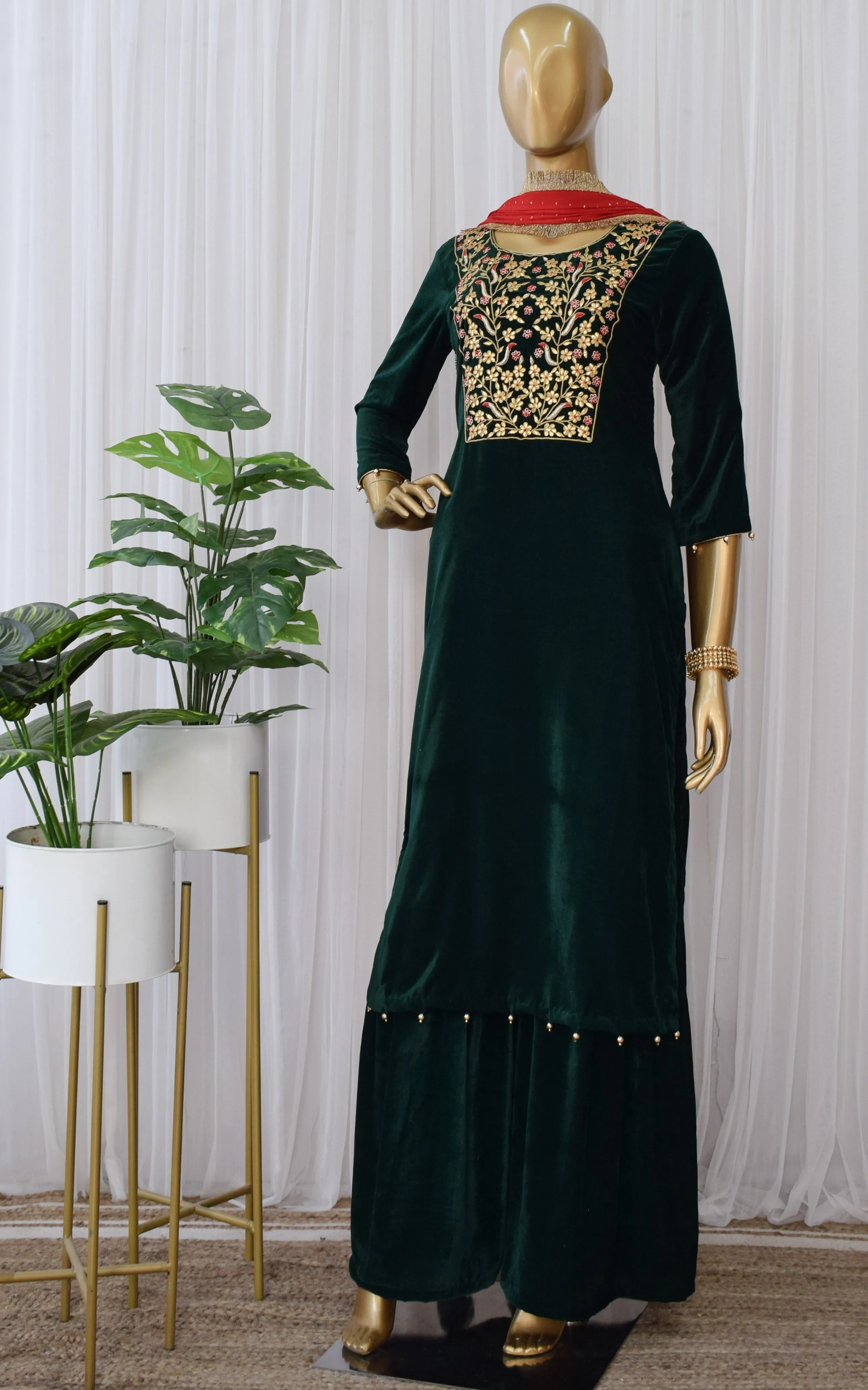 Green Velvet Sharara Set