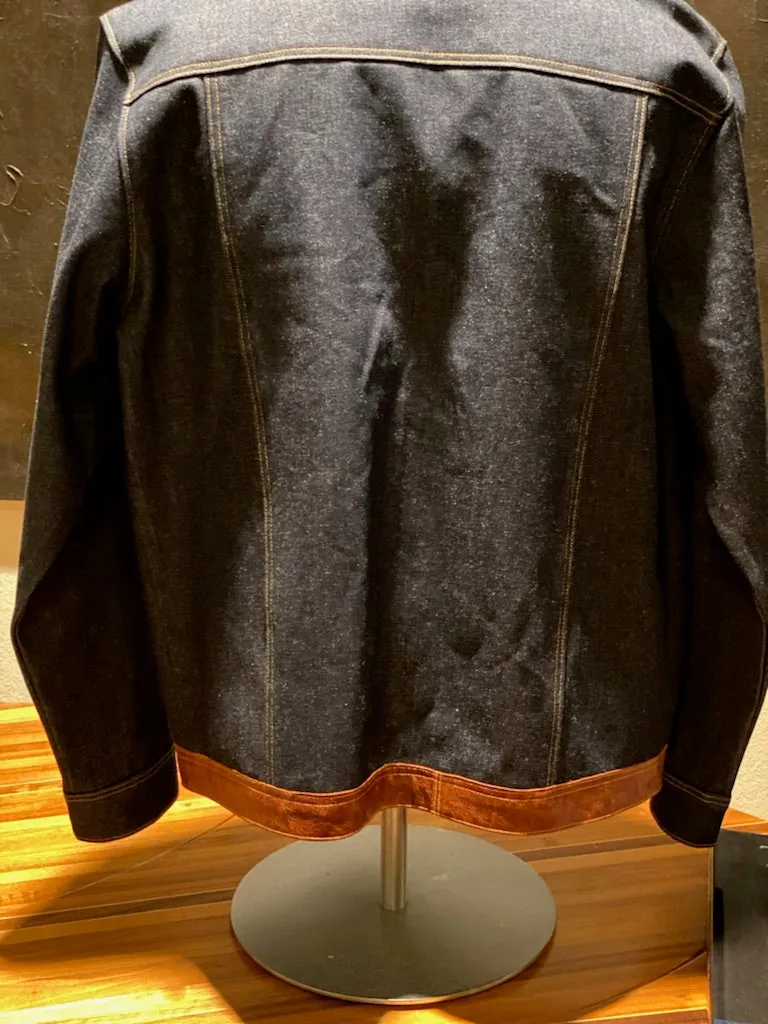 HANDMADE DENIM JACKET WITH CONGAC LEATHER POCKET AND LOWER LINING