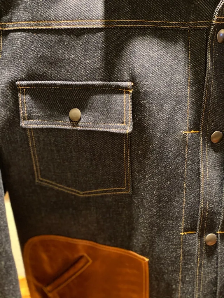 HANDMADE DENIM JACKET WITH CONGAC LEATHER POCKET AND LOWER LINING