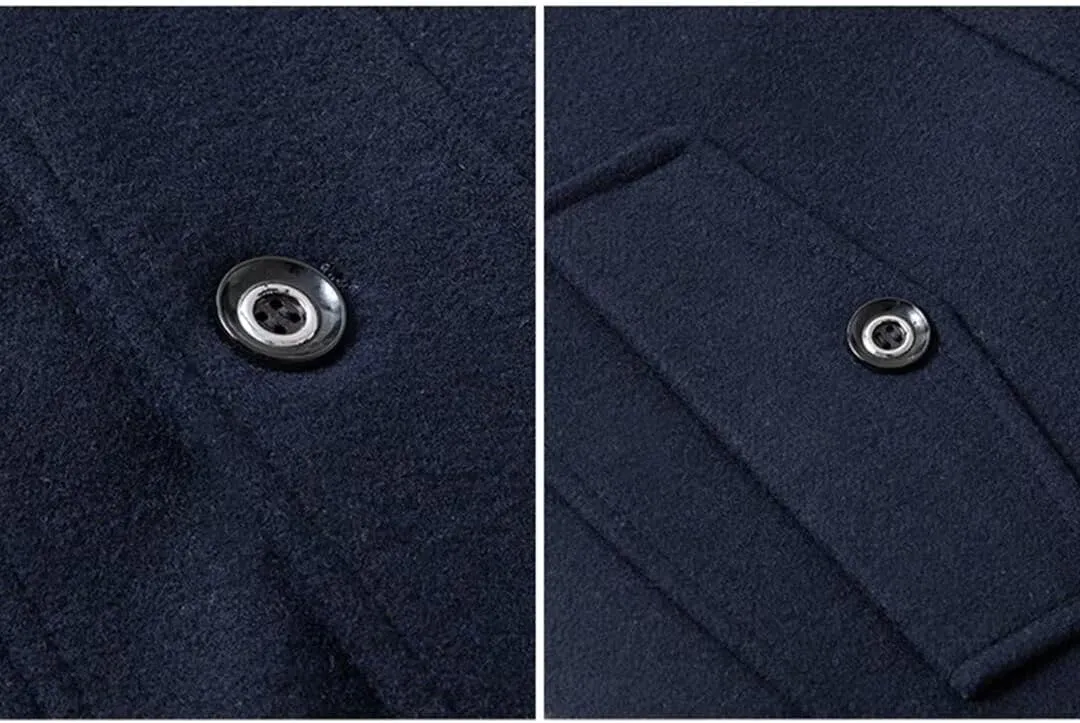 INVACHI Men's Stand Collar Wool Blend Pea Coats with Removable Inner Collar Single Breasted Overcoat