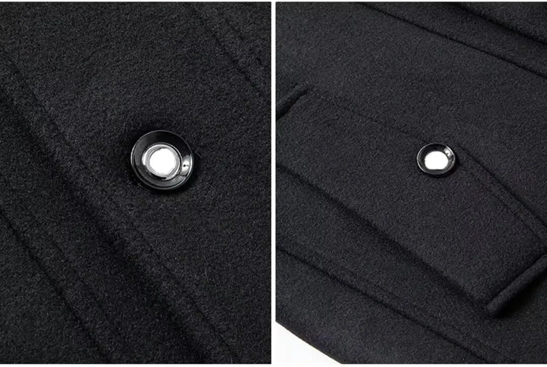 INVACHI Men's Stand Collar Wool Blend Pea Coats with Removable Inner Collar Single Breasted Overcoat