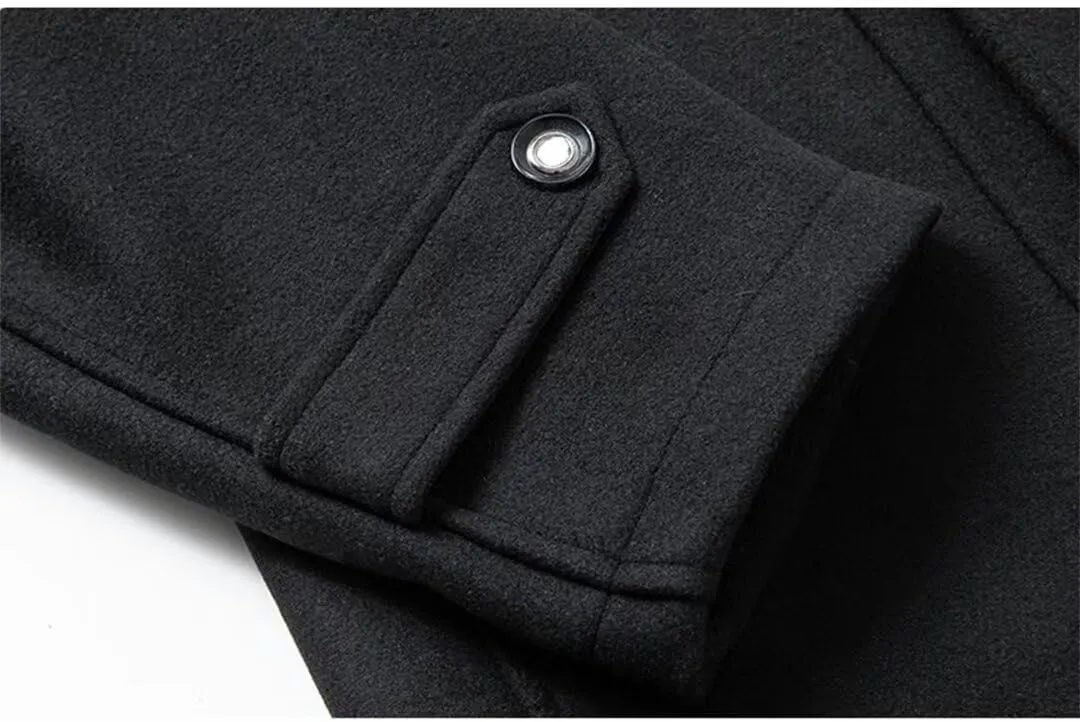 INVACHI Men's Stand Collar Wool Blend Pea Coats with Removable Inner Collar Single Breasted Overcoat