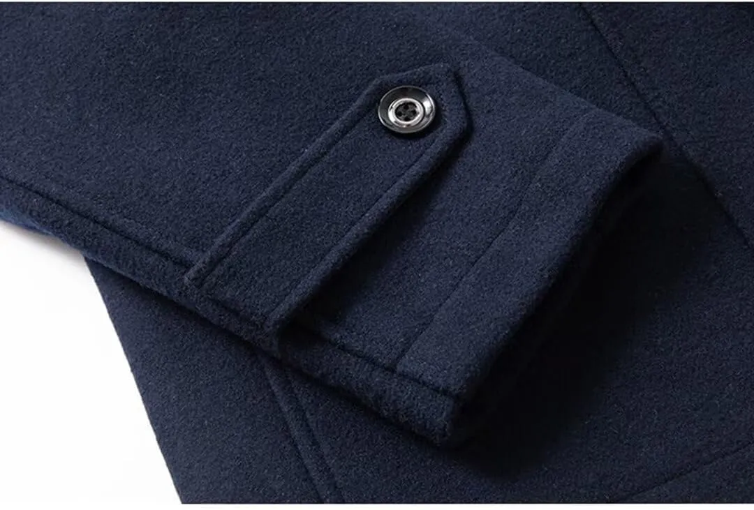 INVACHI Men's Stand Collar Wool Blend Pea Coats with Removable Inner Collar Single Breasted Overcoat
