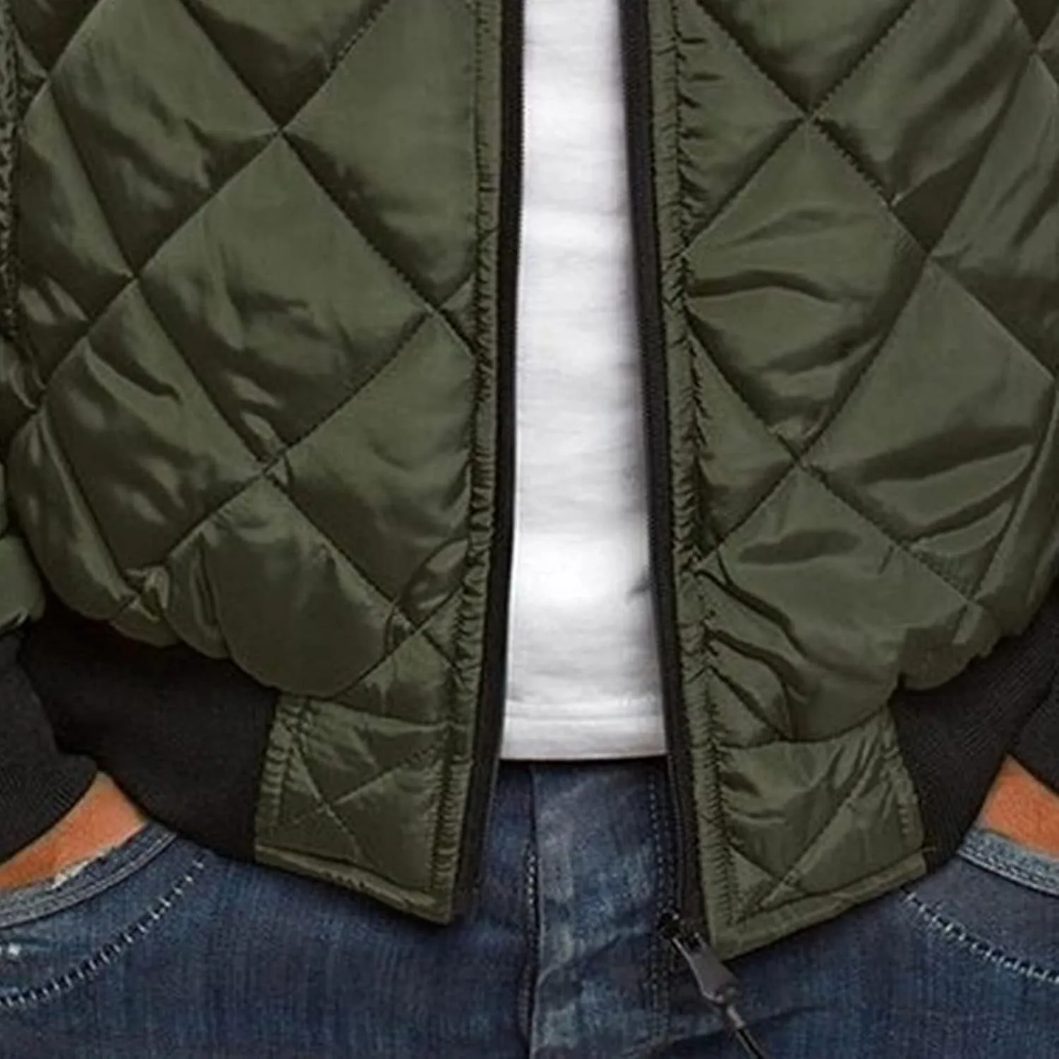 JEsilunmaMY Men's Quilted Jacket Diamond Winter Coat Zip Up Solid Color Bomber Padded Jacket Lightweight Cotton Windbreaker