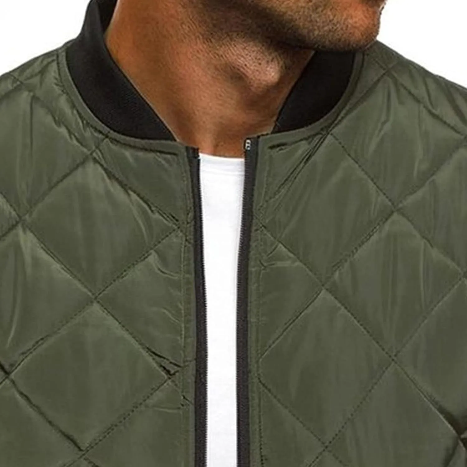 JEsilunmaMY Men's Quilted Jacket Diamond Winter Coat Zip Up Solid Color Bomber Padded Jacket Lightweight Cotton Windbreaker