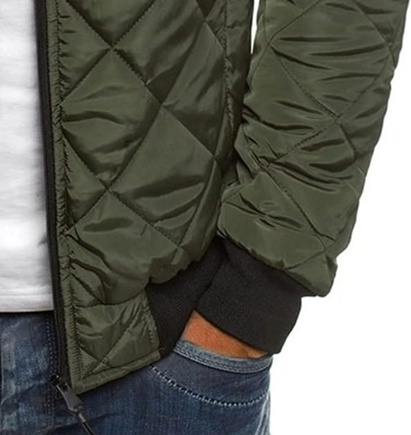 JEsilunmaMY Men's Quilted Jacket Diamond Winter Coat Zip Up Solid Color Bomber Padded Jacket Lightweight Cotton Windbreaker
