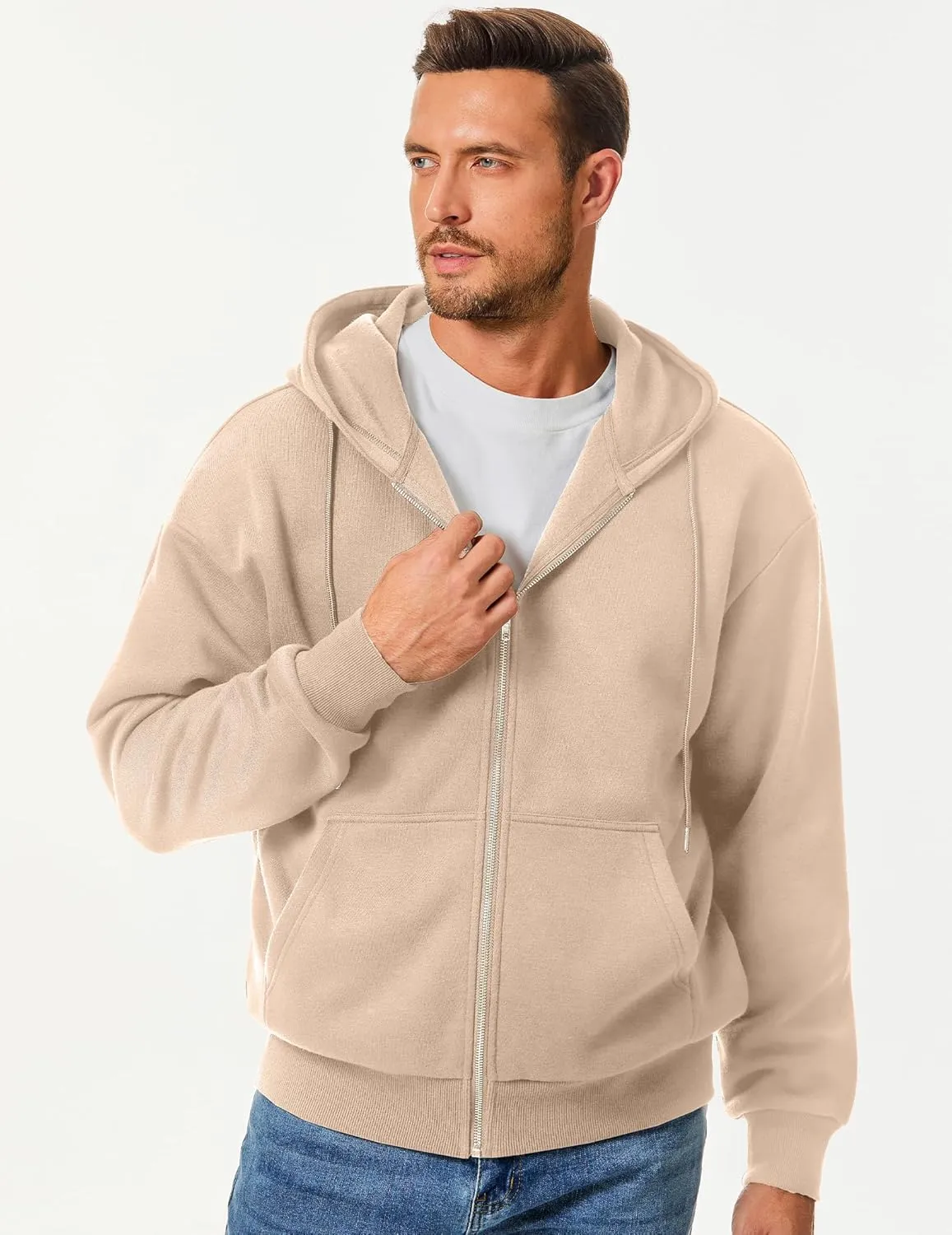 JMIERR Mens Full Zip Casual Cotton Hooded Fleece Drawstring Hoodies Pullover Sweatshirts Casual Long Sleeve Shirts