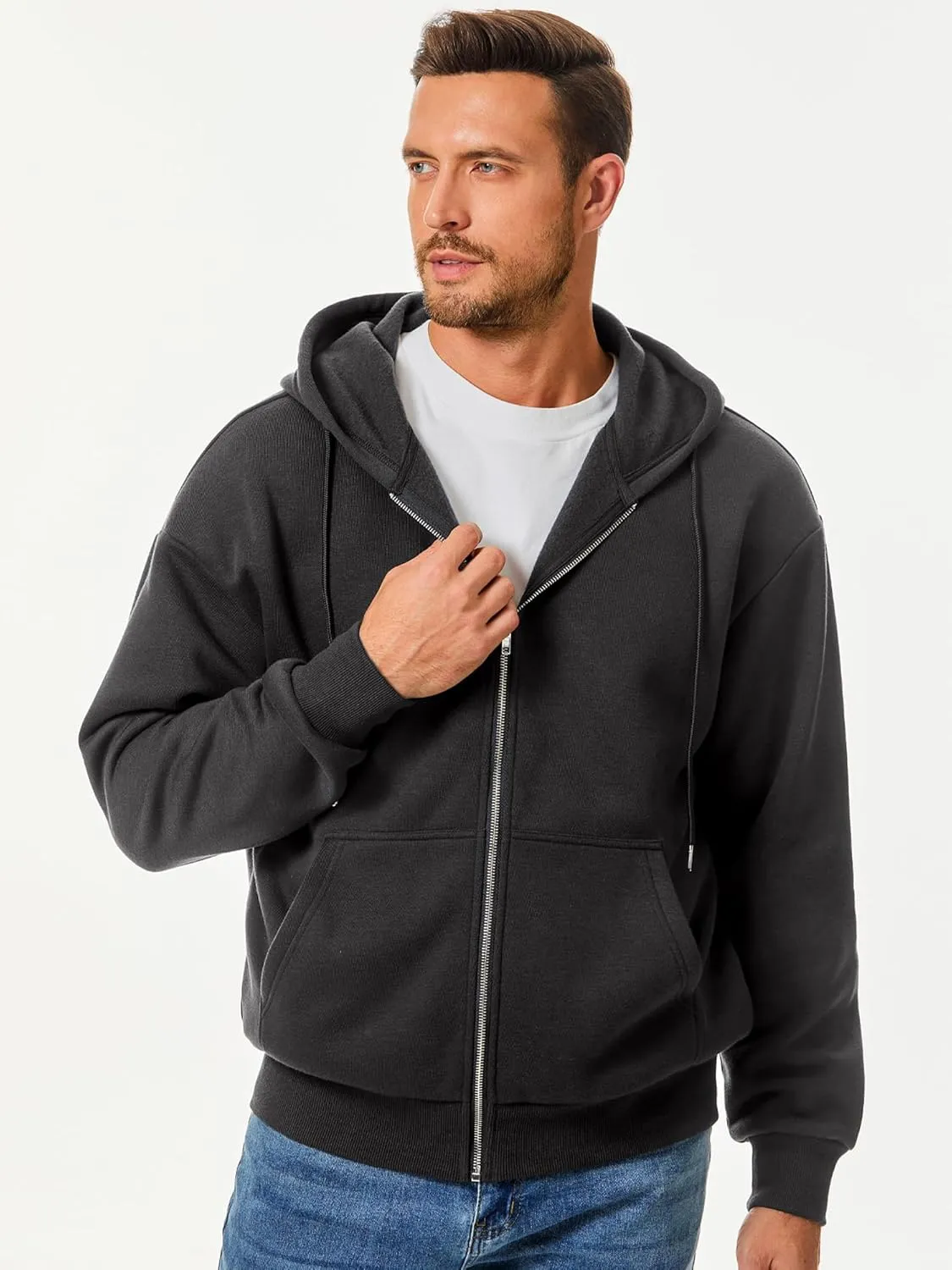 JMIERR Mens Full Zip Casual Cotton Hooded Fleece Drawstring Hoodies Pullover Sweatshirts Casual Long Sleeve Shirts