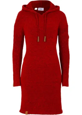 Knitted dress with hood Bpc Bonprix Collection, red