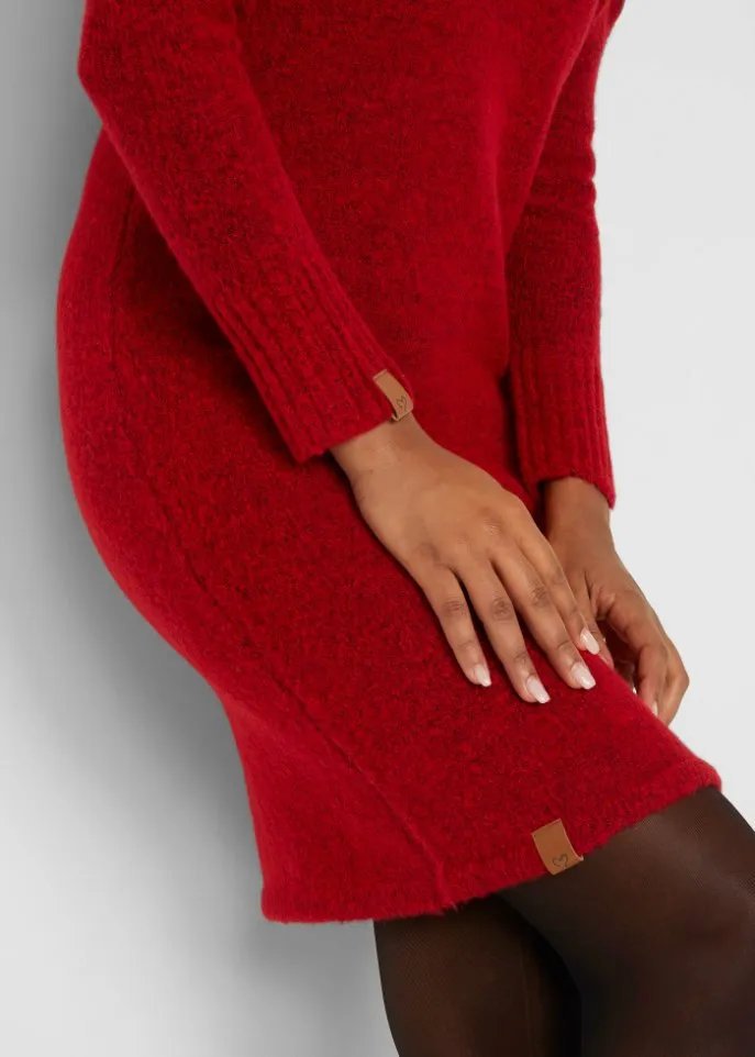 Knitted dress with hood Bpc Bonprix Collection, red